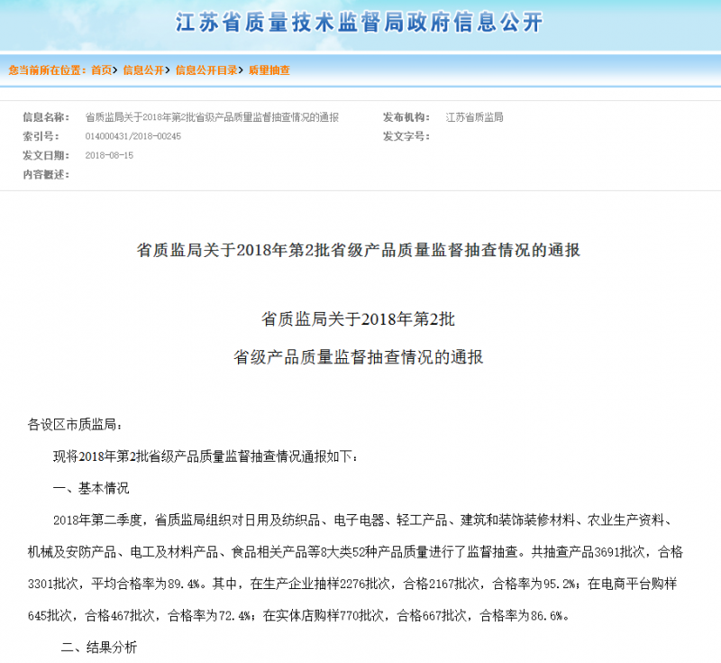 江苏省质监局：第二季度抽查童鞋70批次 合格59批次